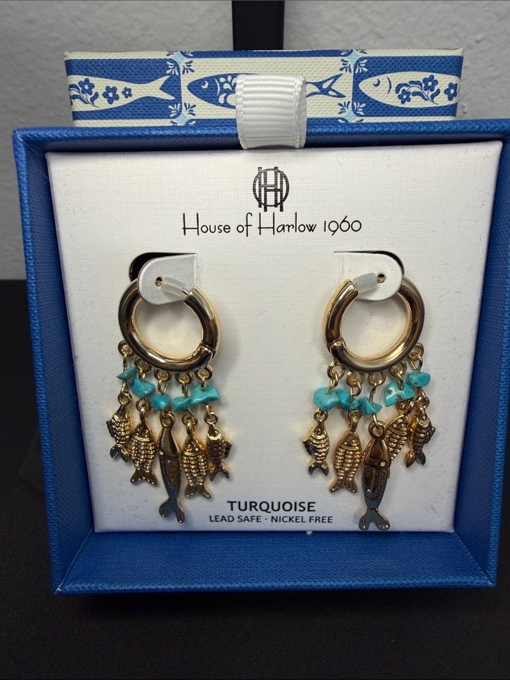 House of Harlow 1960 | Gold Hoop Turquoise Nugget Fish Charms